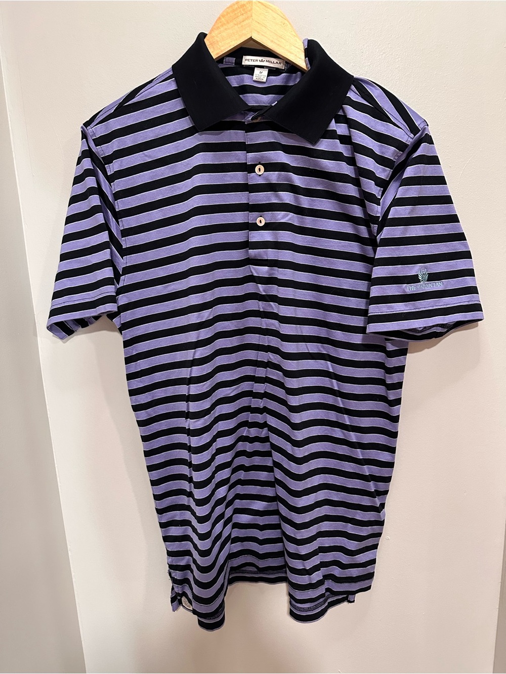 Peter Millar Striped Polo Shirt - Black & Lavender. Size M.